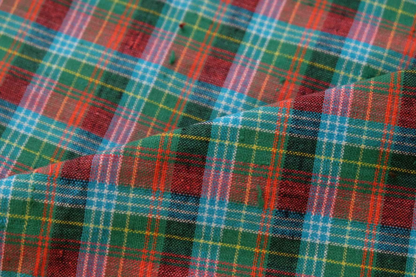 A009 Lagoon Sunrise: Northern Check Tǔbù in Teal & Tangerine - 53cm Width - BUBBO