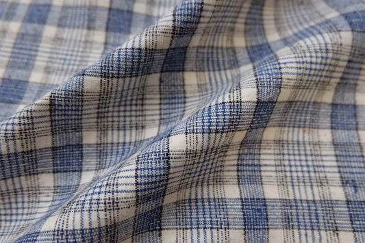 A013 Southern Heirloom: White & Blue Check Tǔbù - 30cm Width | With Handloom "Shuttle Star" - BUBBO
