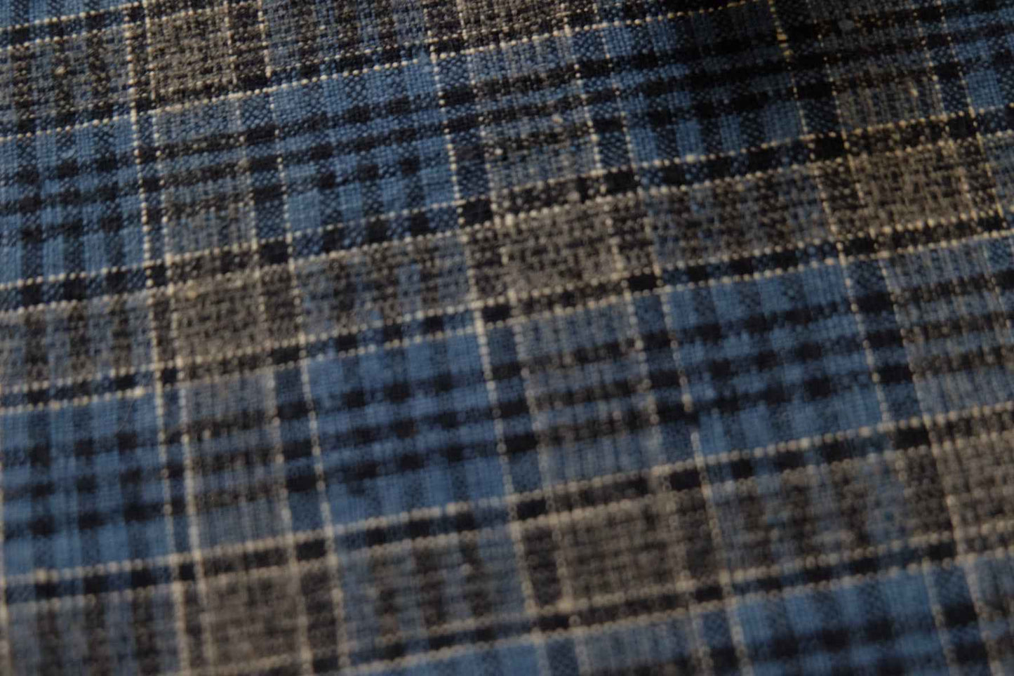 A014 Ash - Blue Check: Plant Ash Dyed Tǔbù with Special Loom's Head - 33cm Width - BUBBO