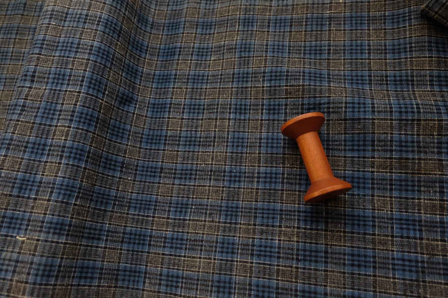 A014 Ash - Blue Check: Plant Ash Dyed Tǔbù with Special Loom's Head - 33cm Width - BUBBO