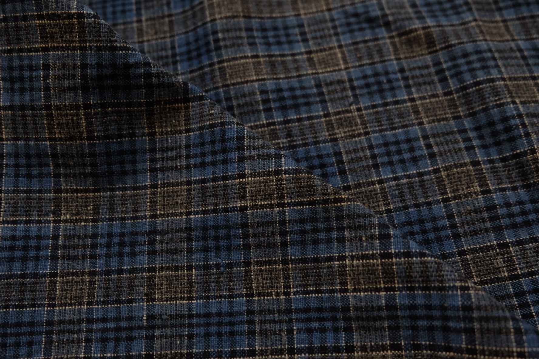 A014 Ash - Blue Check: Plant Ash Dyed Tǔbù with Special Loom's Head - 33cm Width - BUBBO