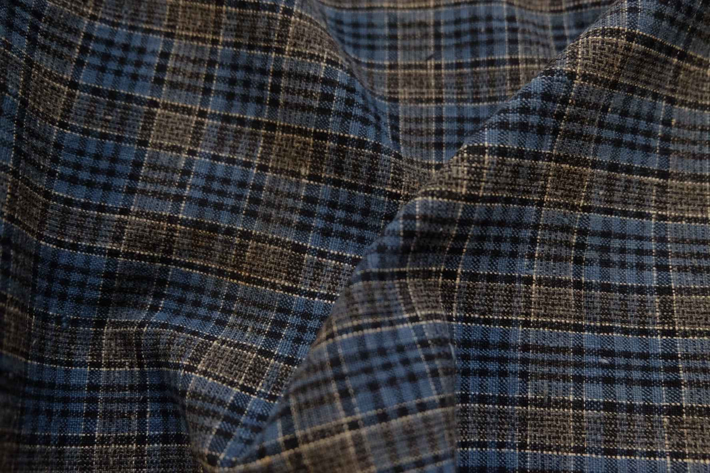 A014 Ash - Blue Check: Plant Ash Dyed Tǔbù with Special Loom's Head - 33cm Width - BUBBO