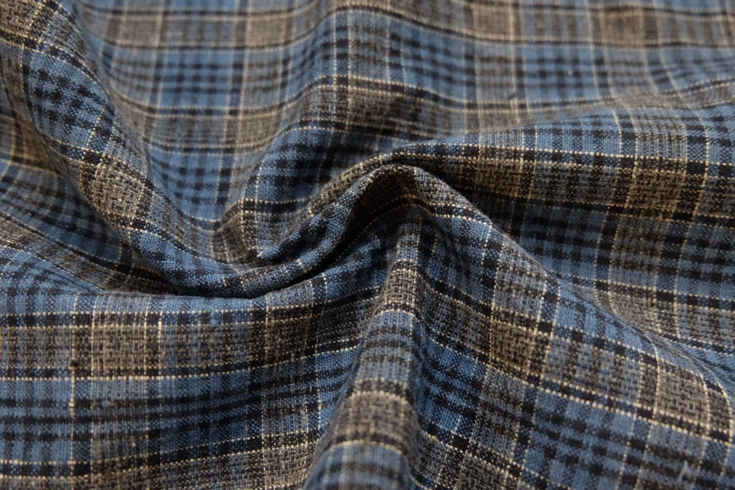 A014 Ash - Blue Check: Plant Ash Dyed Tǔbù with Special Loom's Head - 33cm Width - BUBBO