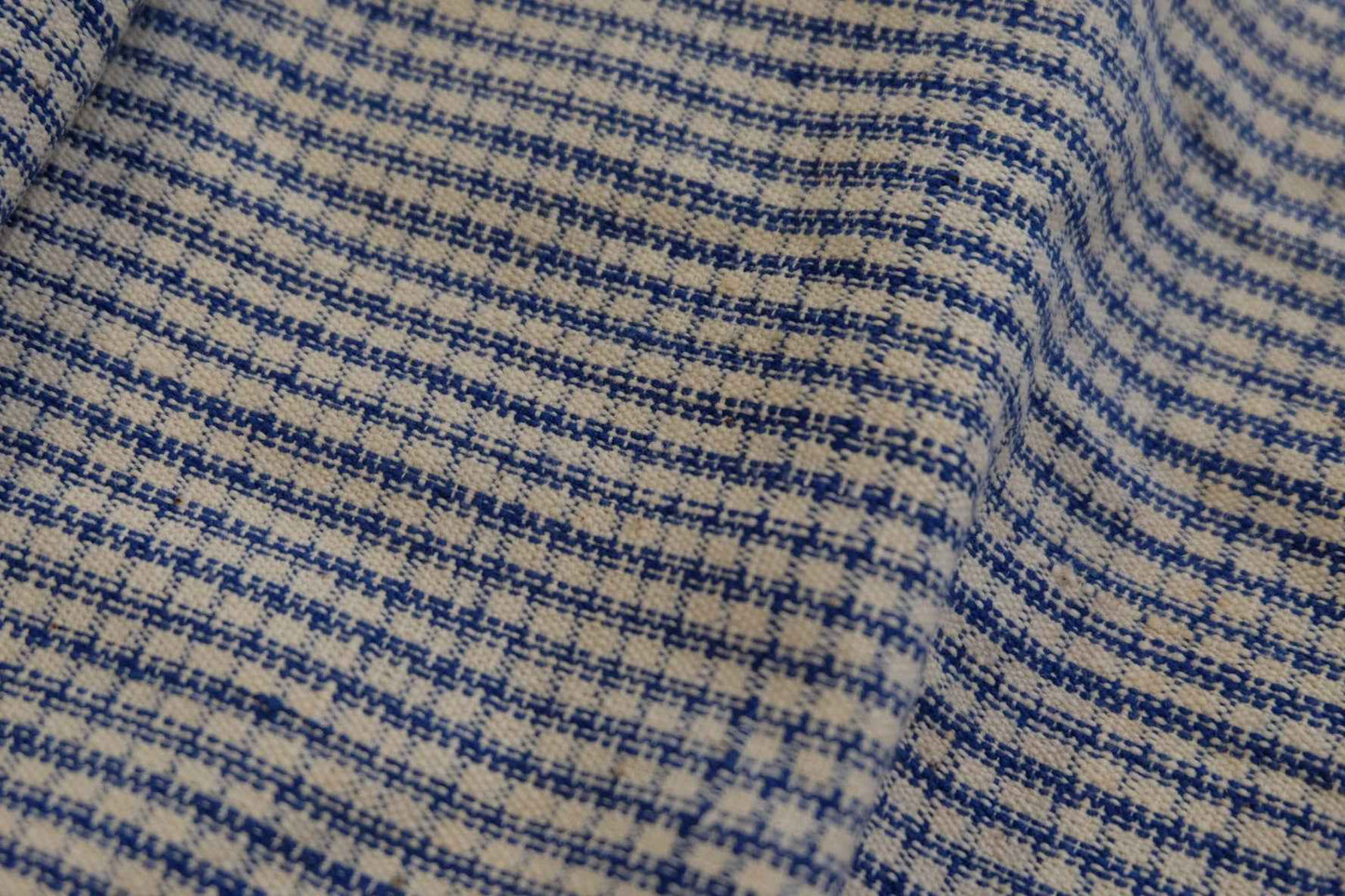 A017 Vintage Indigo Check: White Southern Tǔbù with Natural Patina - 37cm Width | Specially Priced - BUBBO