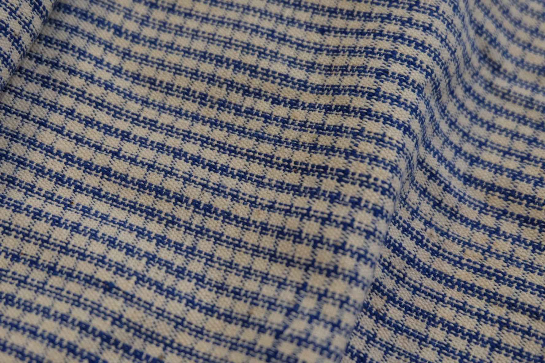 A017 Vintage Indigo Check: White Southern Tǔbù with Natural Patina - 37cm Width | Specially Priced - BUBBO