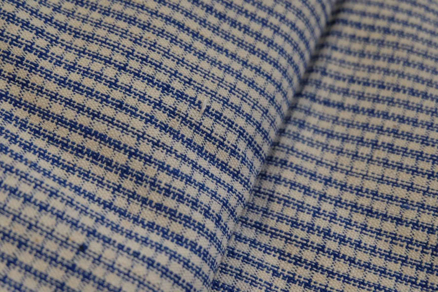 A017 Vintage Indigo Check: White Southern Tǔbù with Natural Patina - 37cm Width | Specially Priced - BUBBO