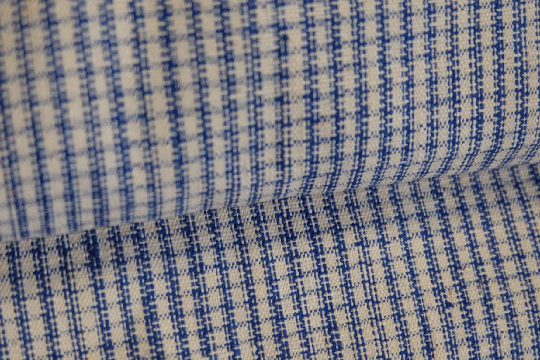 A017 Vintage Indigo Check: White Southern Tǔbù with Natural Patina - 37cm Width | Specially Priced - BUBBO