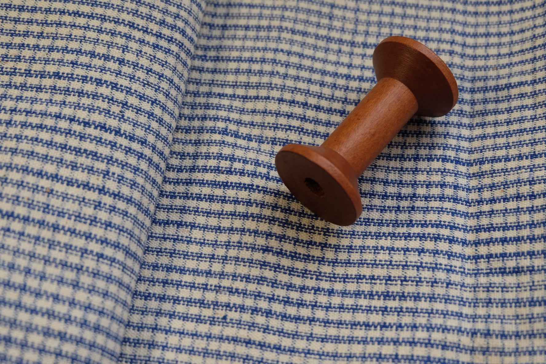 A017 Vintage Indigo Check: White Southern Tǔbù with Natural Patina - 37cm Width | Specially Priced - BUBBO