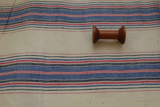 A019 Vintage Spectrum: Striped Tǔbù in White with Primary Colors - 37.5cm Width - BUBBO