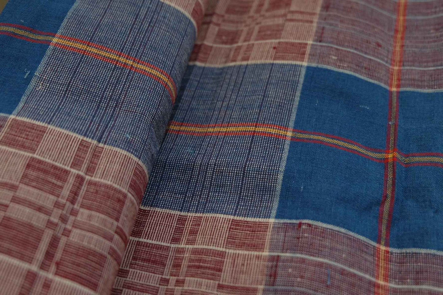 A020 Northern Reed Check: Bold Blue & Red Geometric Tǔbù - 49cm Width - BUBBO