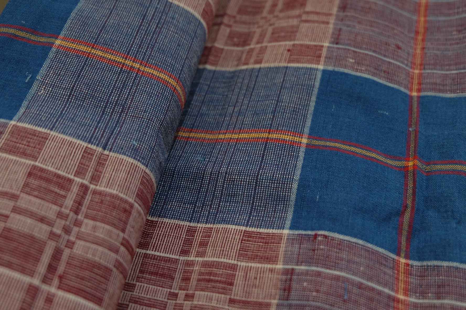 A020 Northern Reed Check: Bold Blue & Red Geometric Tǔbù - 49cm Width - BUBBO