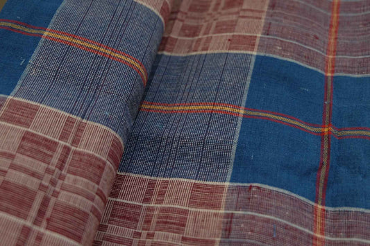 A020 Northern Reed Check: Bold Blue & Red Geometric Tǔbù - 49cm Width - BUBBO