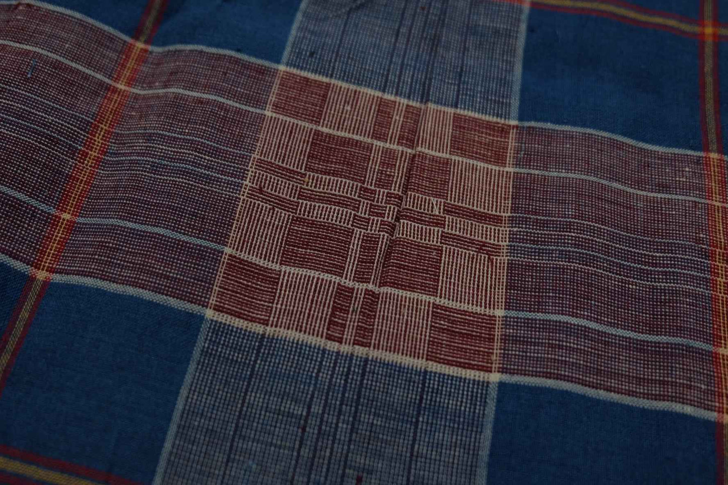 A020 Northern Reed Check: Bold Blue & Red Geometric Tǔbù - 49cm Width - BUBBO