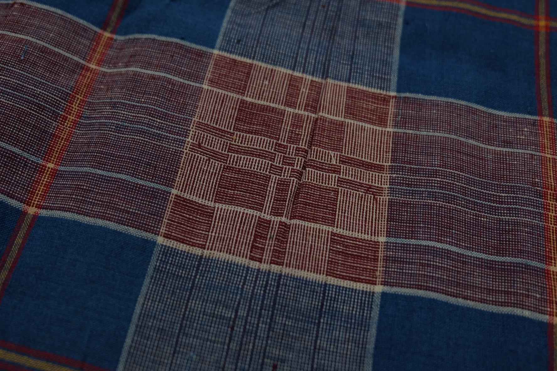 A020 Northern Reed Check: Bold Blue & Red Geometric Tǔbù - 49cm Width - BUBBO