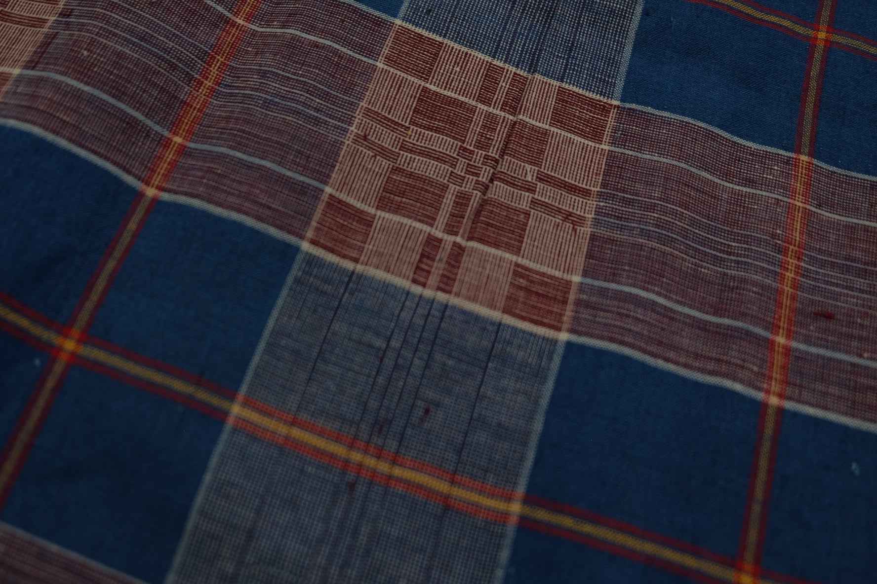 A020 Northern Reed Check: Bold Blue & Red Geometric Tǔbù - 49cm Width - BUBBO
