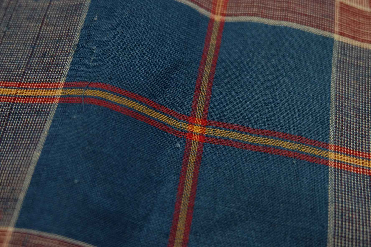A020 Northern Reed Check: Bold Blue & Red Geometric Tǔbù - 49cm Width - BUBBO