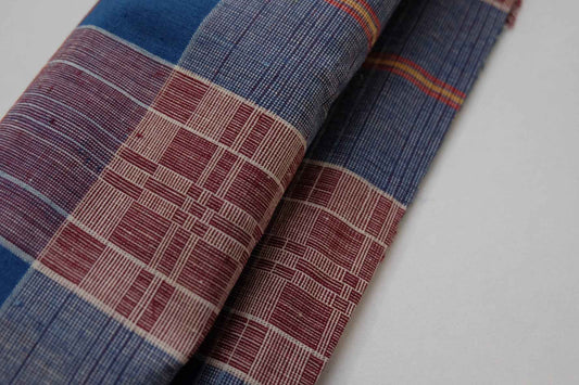 A020 Northern Reed Check: Bold Blue & Red Geometric Tǔbù - 49cm Width - BUBBO