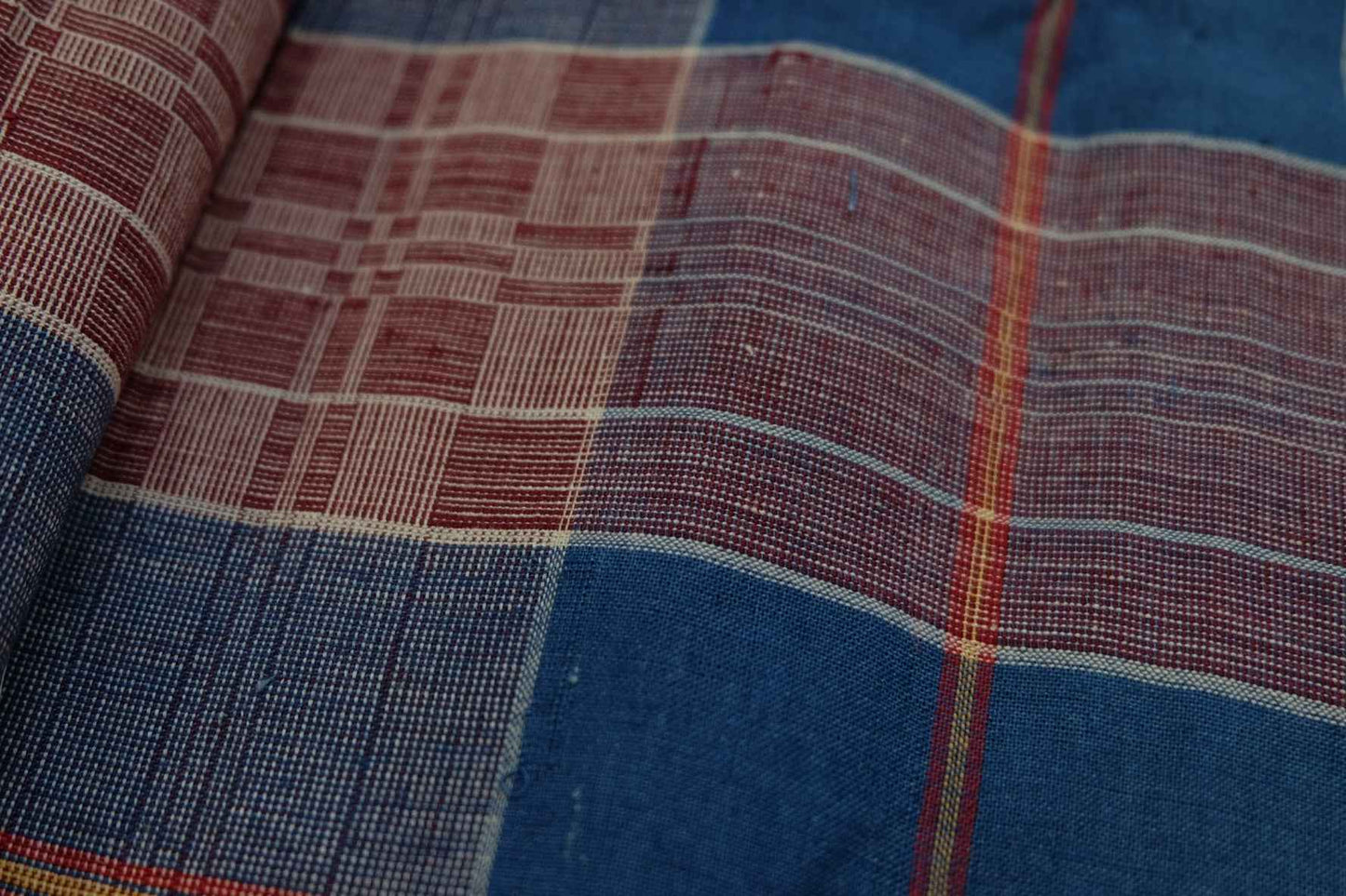 A020 Northern Reed Check: Bold Blue & Red Geometric Tǔbù - 49cm Width - BUBBO