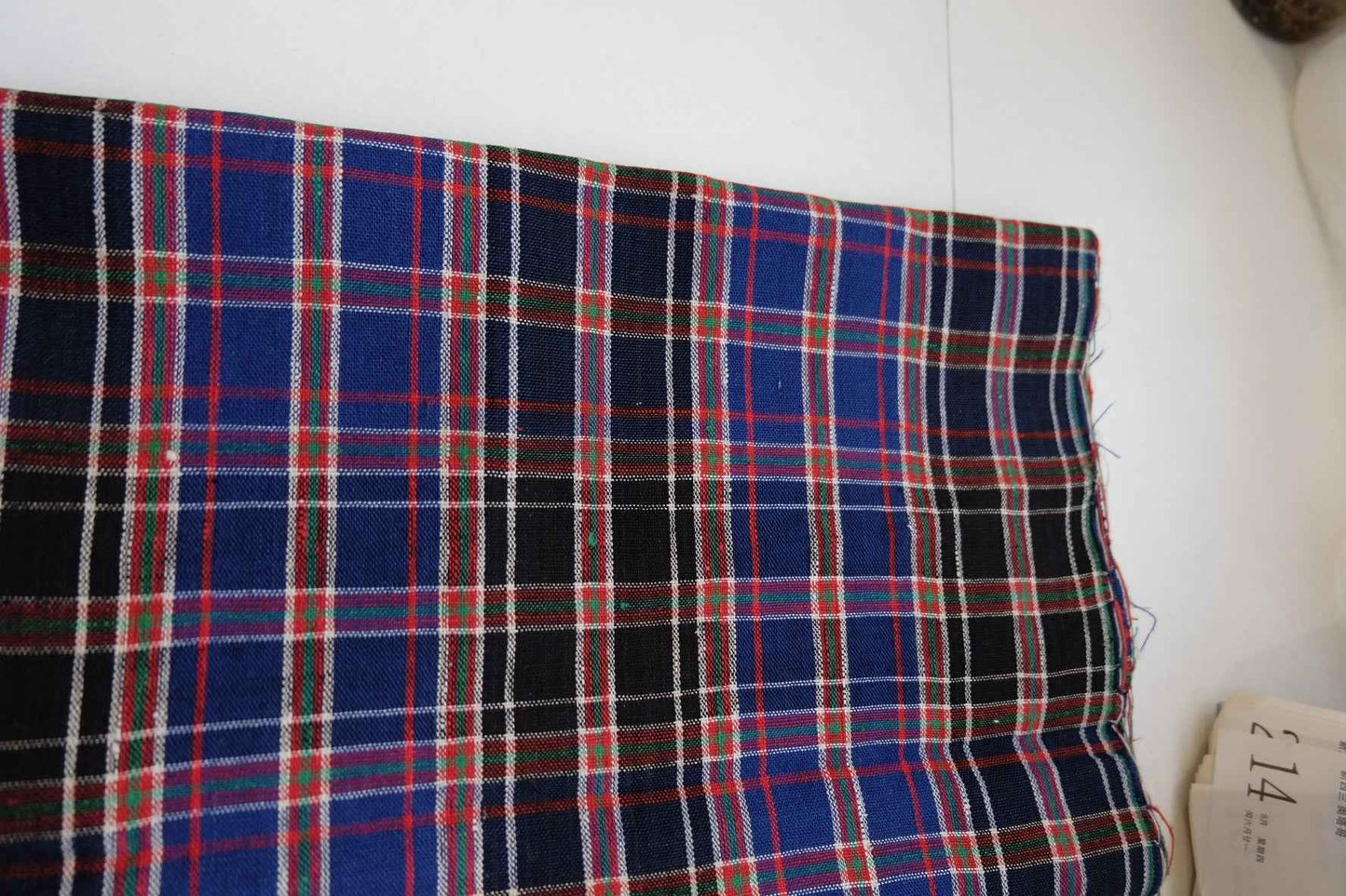 A024 Northern Grid: Black Tǔbù with Red & Blue Check Tǔbù - 47cm Width | Final 2 Meters - BUBBO