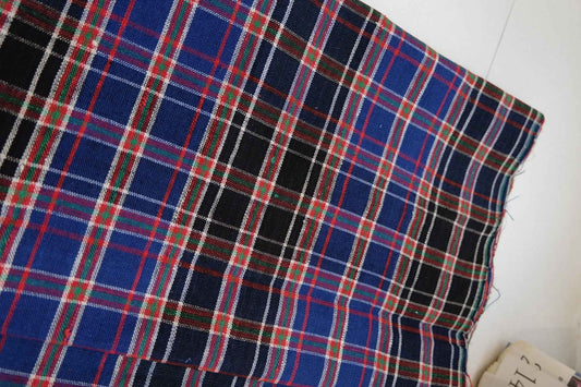 A024 Northern Grid: Black Tǔbù with Red & Blue Check Tǔbù - 47cm Width | Final 2 Meters - BUBBO