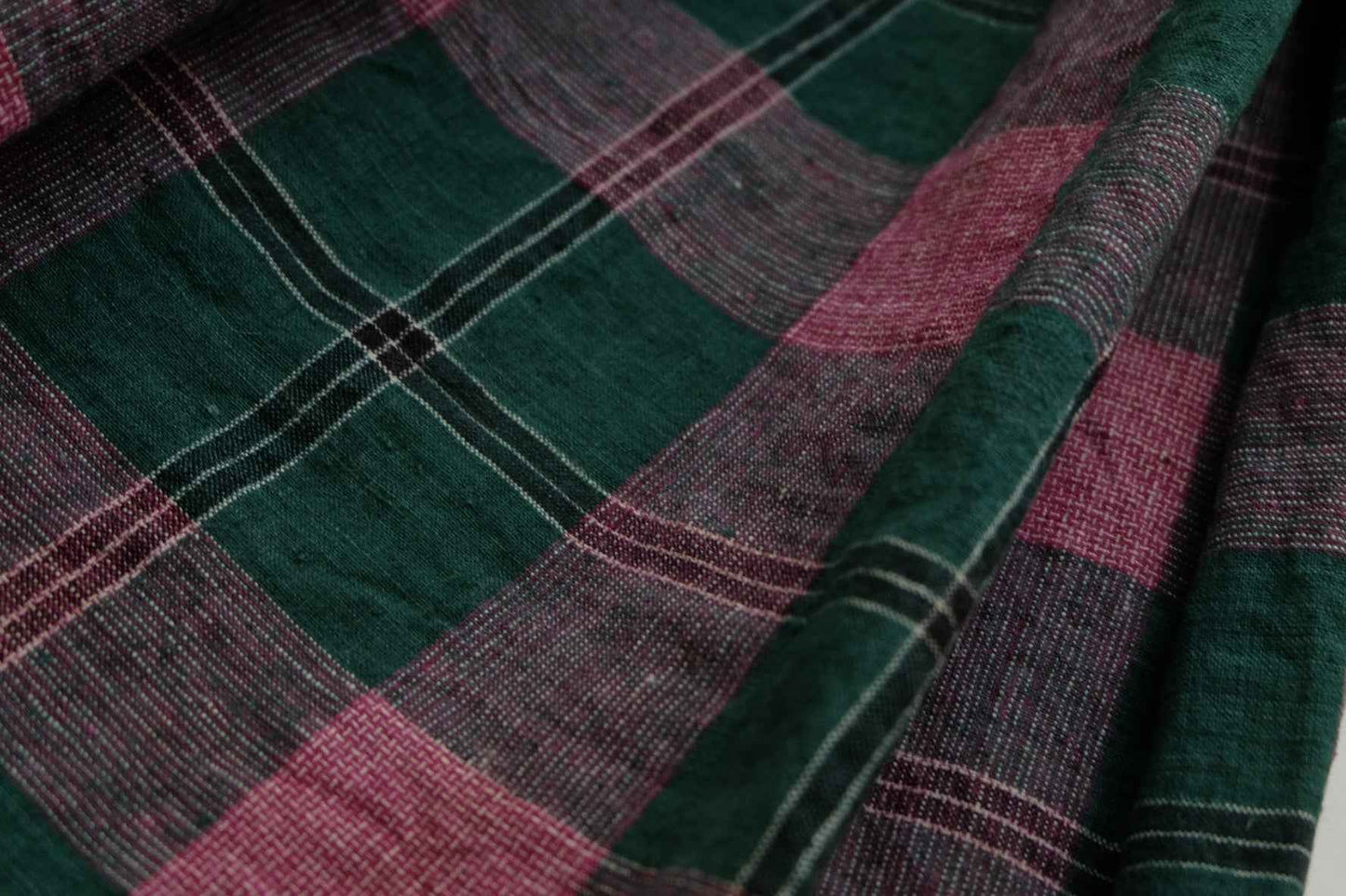 A030 Jade & Blossom: Southern Check Tǔbù in Forest Green & Vintage Pink - 42cm Width | Limited Collection - BUBBO