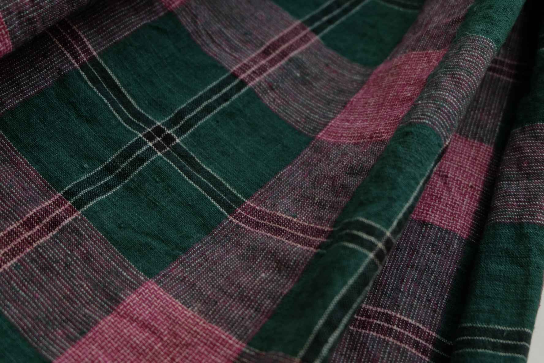 A030 Jade & Blossom: Southern Check Tǔbù in Forest Green & Vintage Pink - 42cm Width | Limited Collection - BUBBO