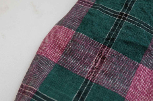 A030 Jade & Blossom: Southern Check Tǔbù in Forest Green & Vintage Pink - 42cm Width | Limited Collection - BUBBO