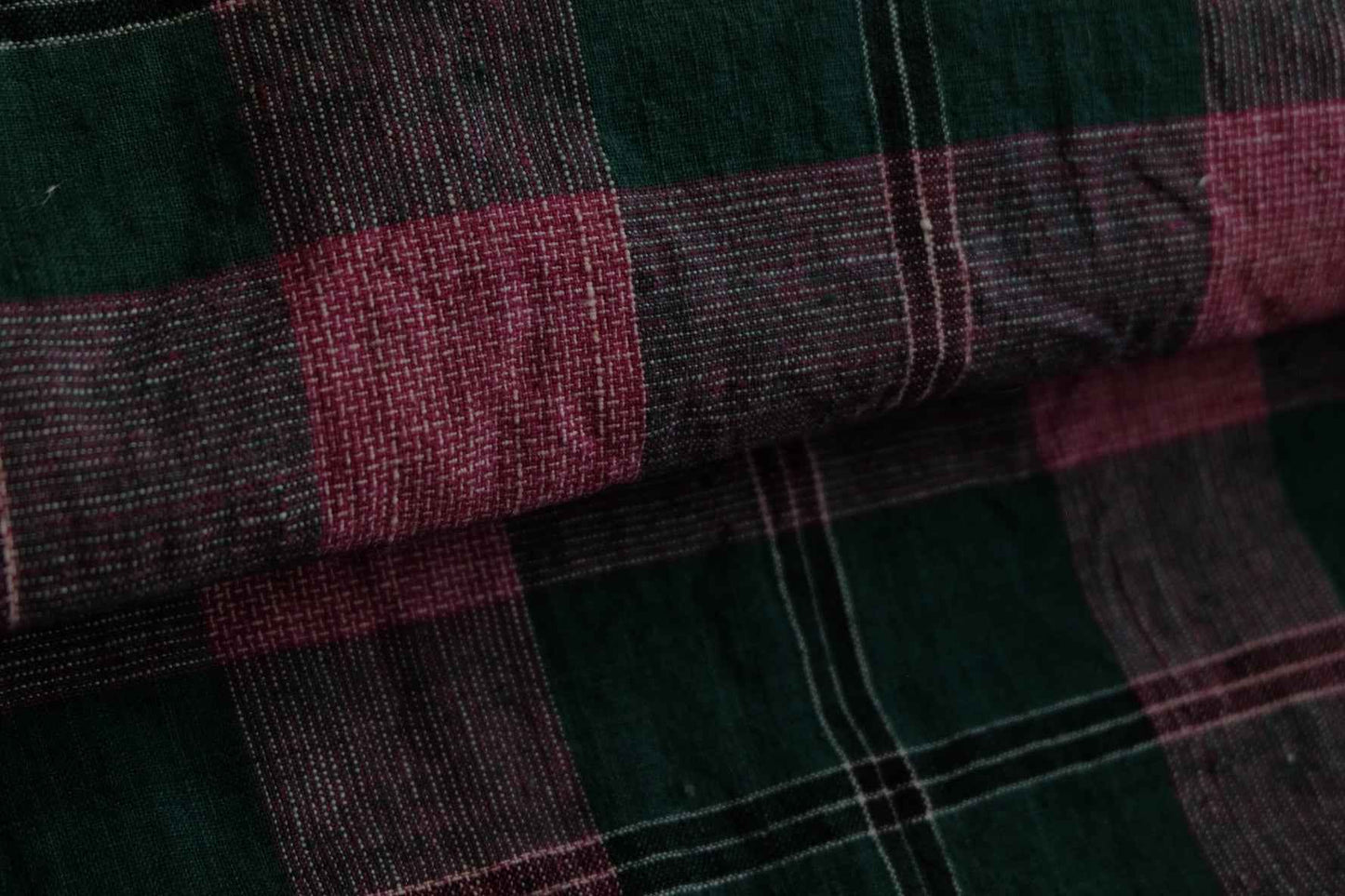 A030 Jade & Blossom: Southern Check Tǔbù in Forest Green & Vintage Pink - 42cm Width | Limited Collection - BUBBO