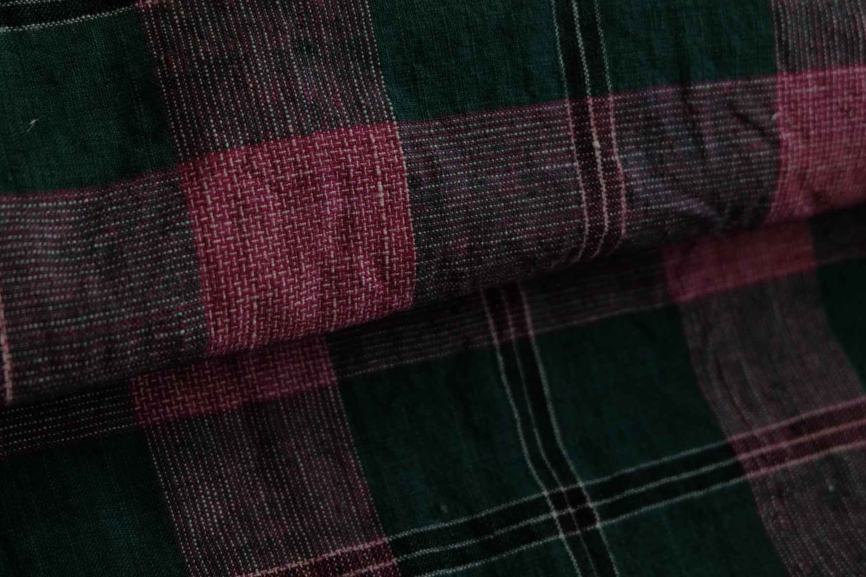 A030 Jade & Blossom: Southern Check Tǔbù in Forest Green & Vintage Pink - 42cm Width | Limited Collection - BUBBO