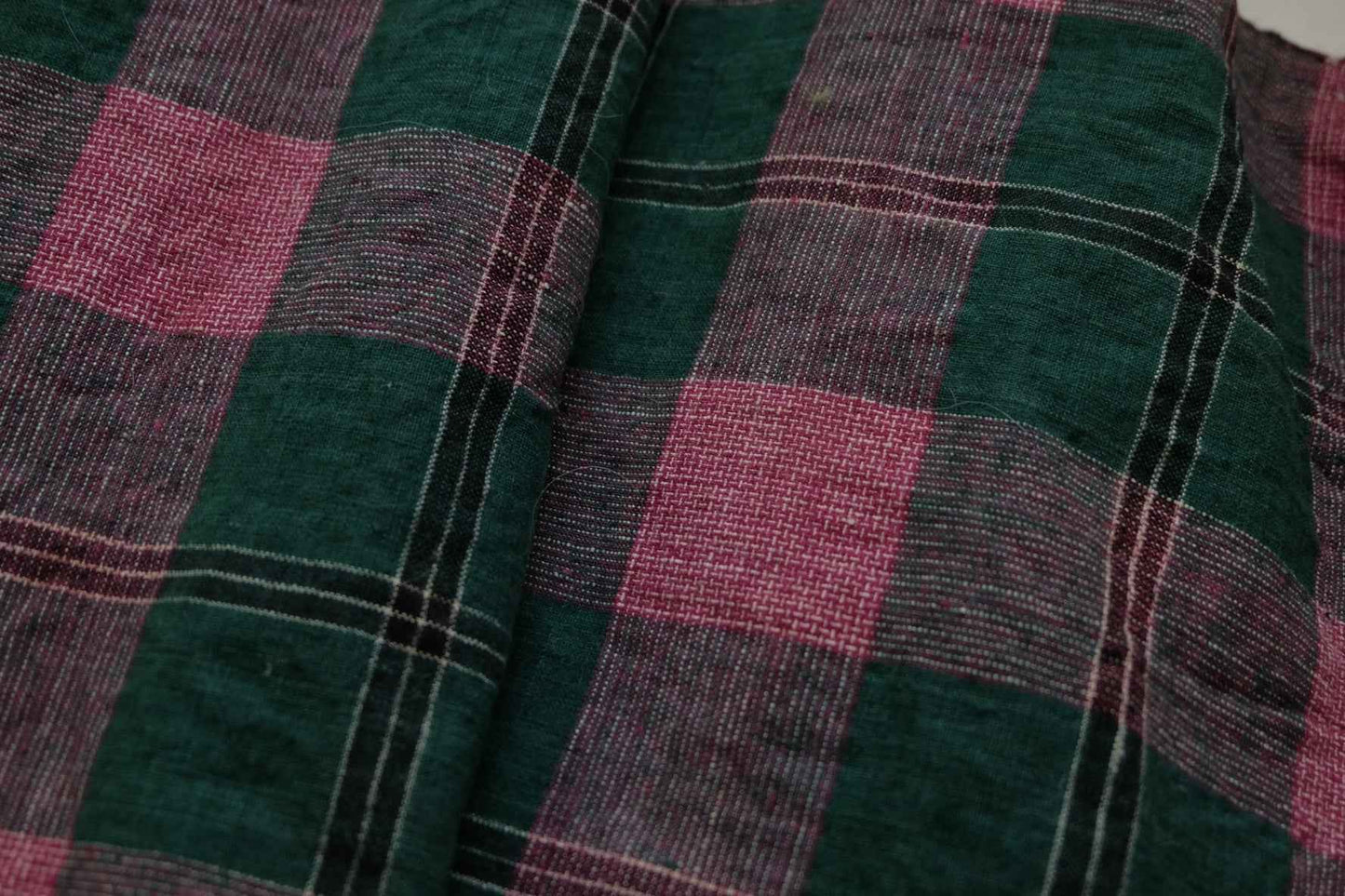 A030 Jade & Blossom: Southern Check Tǔbù in Forest Green & Vintage Pink - 42cm Width | Limited Collection - BUBBO