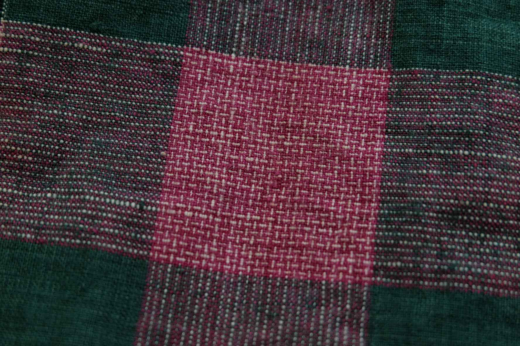 A030 Jade & Blossom: Southern Check Tǔbù in Forest Green & Vintage Pink - 42cm Width | Limited Collection - BUBBO