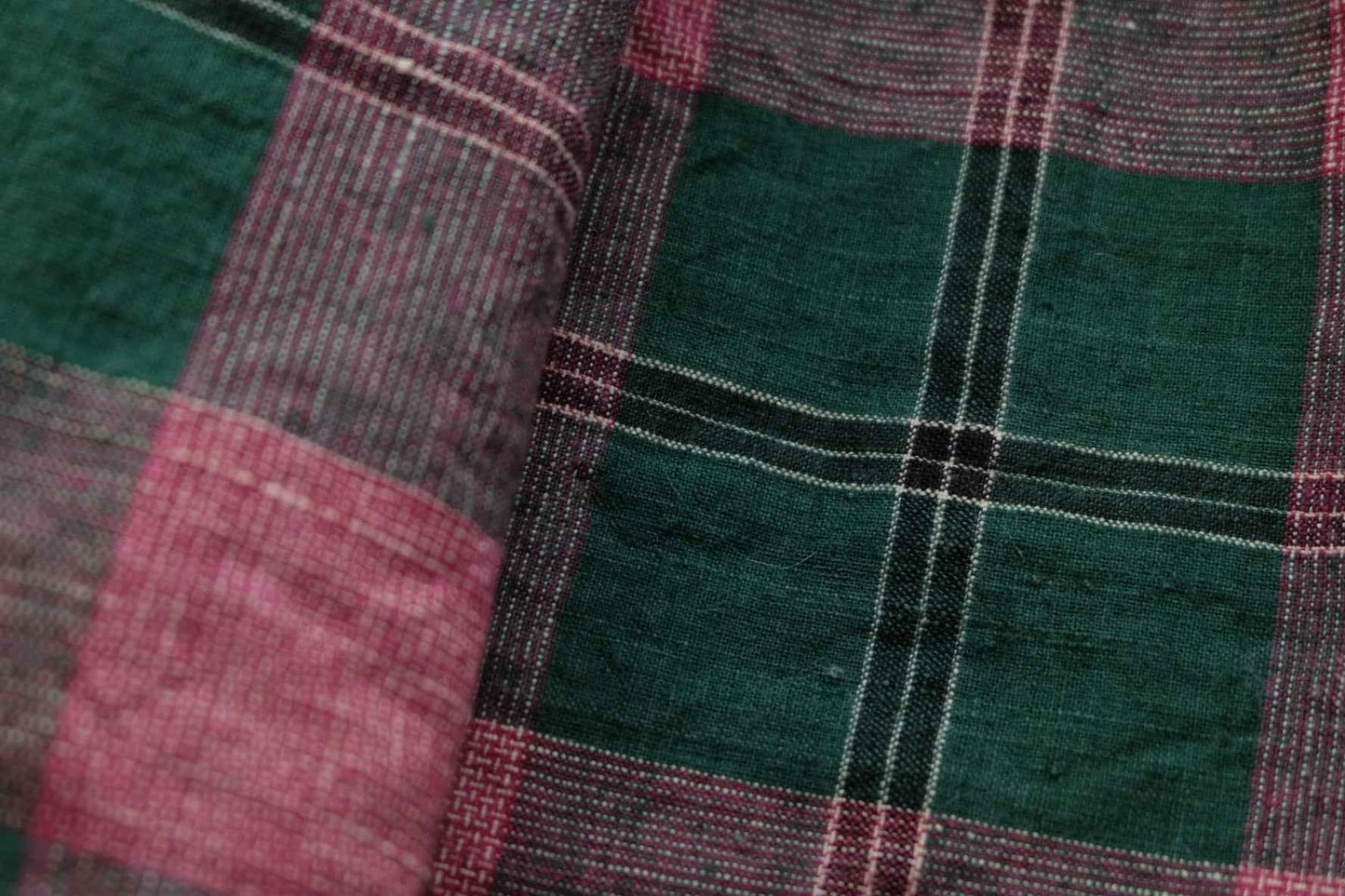 A030 Jade & Blossom: Southern Check Tǔbù in Forest Green & Vintage Pink - 42cm Width | Limited Collection - BUBBO