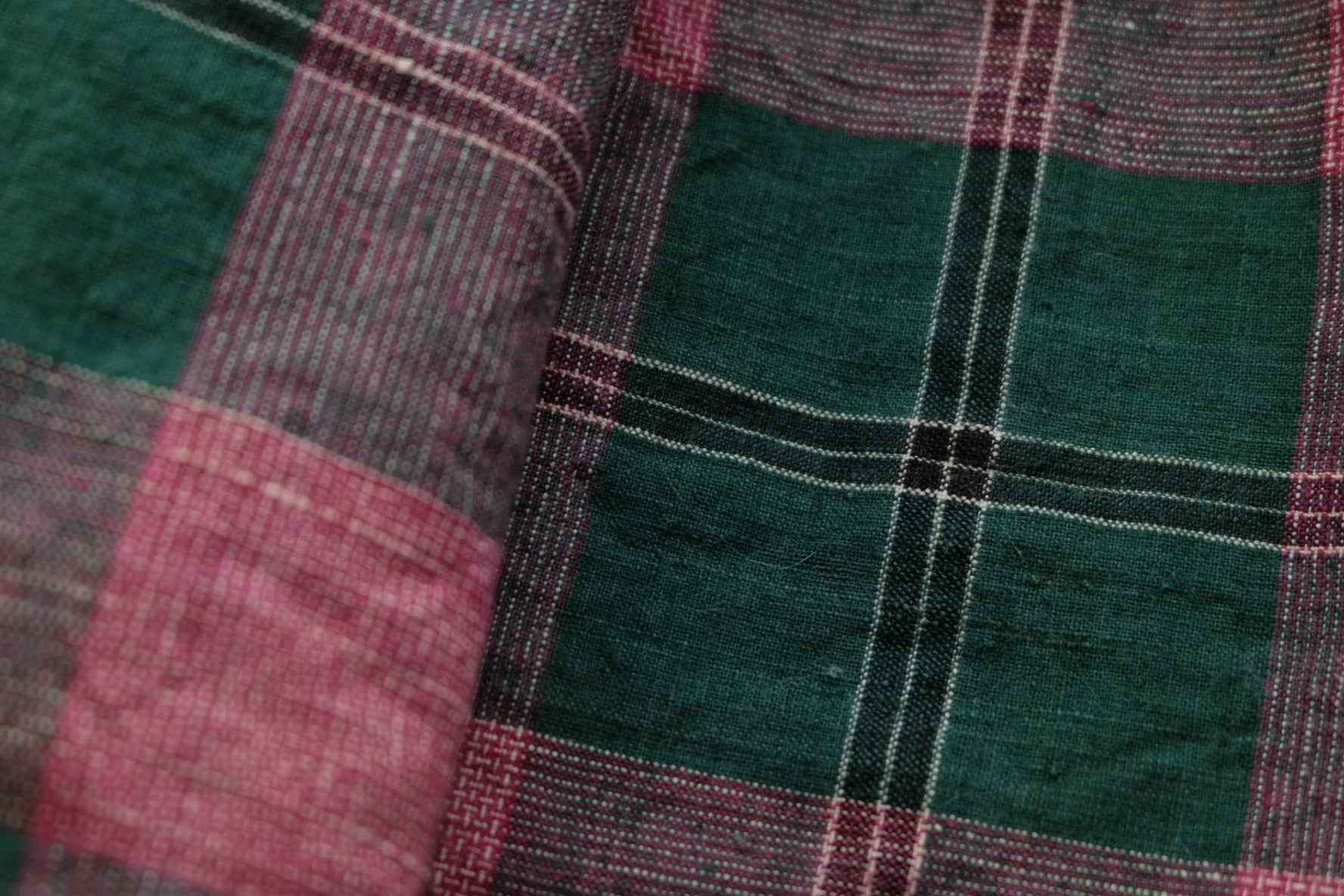 A030 Jade & Blossom: Southern Check Tǔbù in Forest Green & Vintage Pink - 42cm Width | Limited Collection - BUBBO