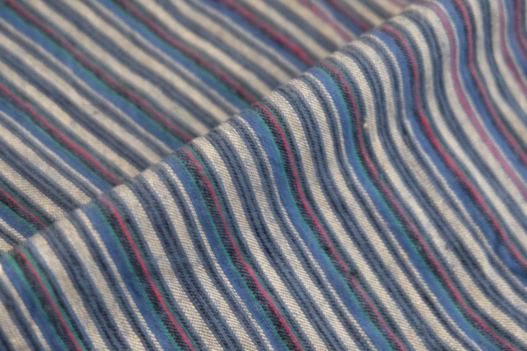 A031 Silver Drift: Gray & Denim Stripe Tǔbù - 32.5cm Width × 2.48m Length | Complete Piece - BUBBO