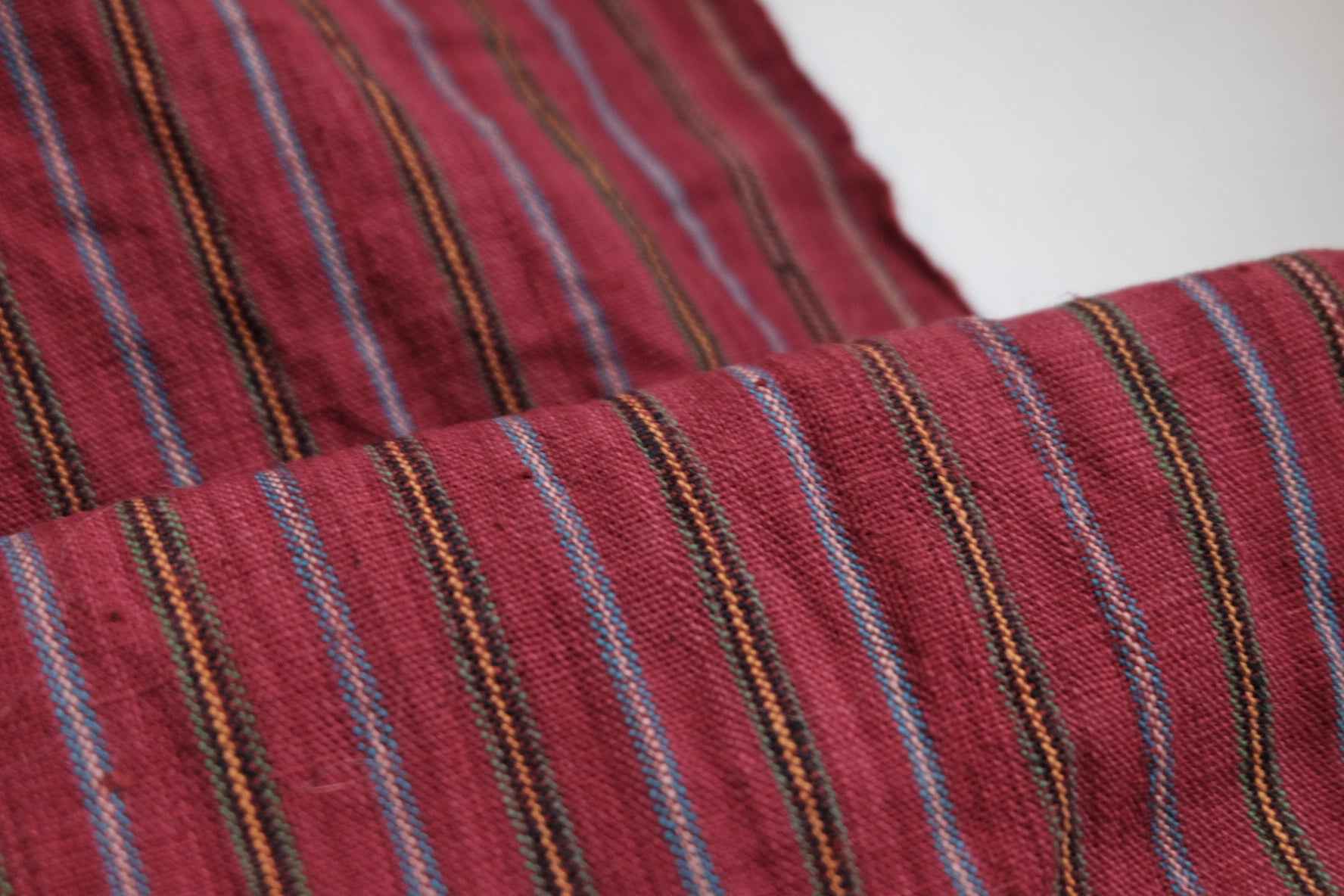 A032 Royal Crimson: Wine Red Tǔbù with Golden Stripes - 51cm Width | Pre - Washed - BUBBO