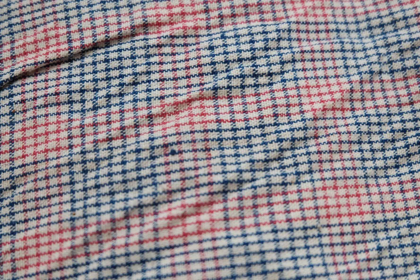A033 Southern Windmill Check: White Tǔbù with Blue & Red Pinstripes - 35.5cm Width | Pre - Washed - BUBBO