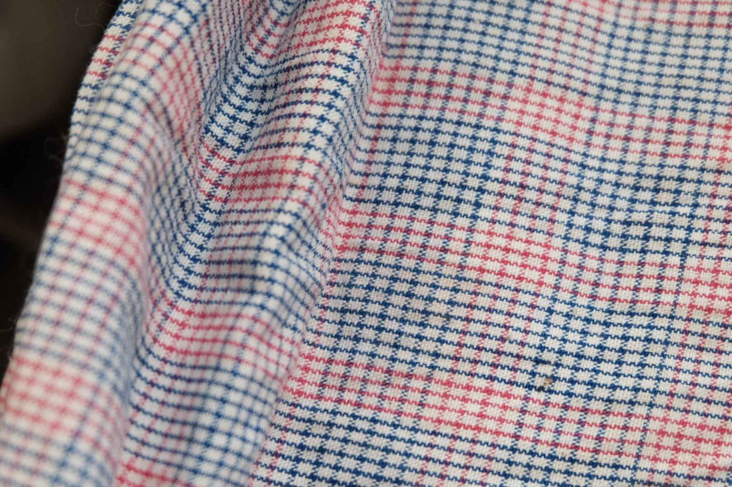 A033 Southern Windmill Check: White Tǔbù with Blue & Red Pinstripes - 35.5cm Width | Pre - Washed - BUBBO