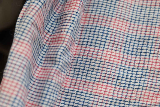 A033 Southern Windmill Check: White Tǔbù with Blue & Red Pinstripes - 35.5cm Width | Pre - Washed - BUBBO