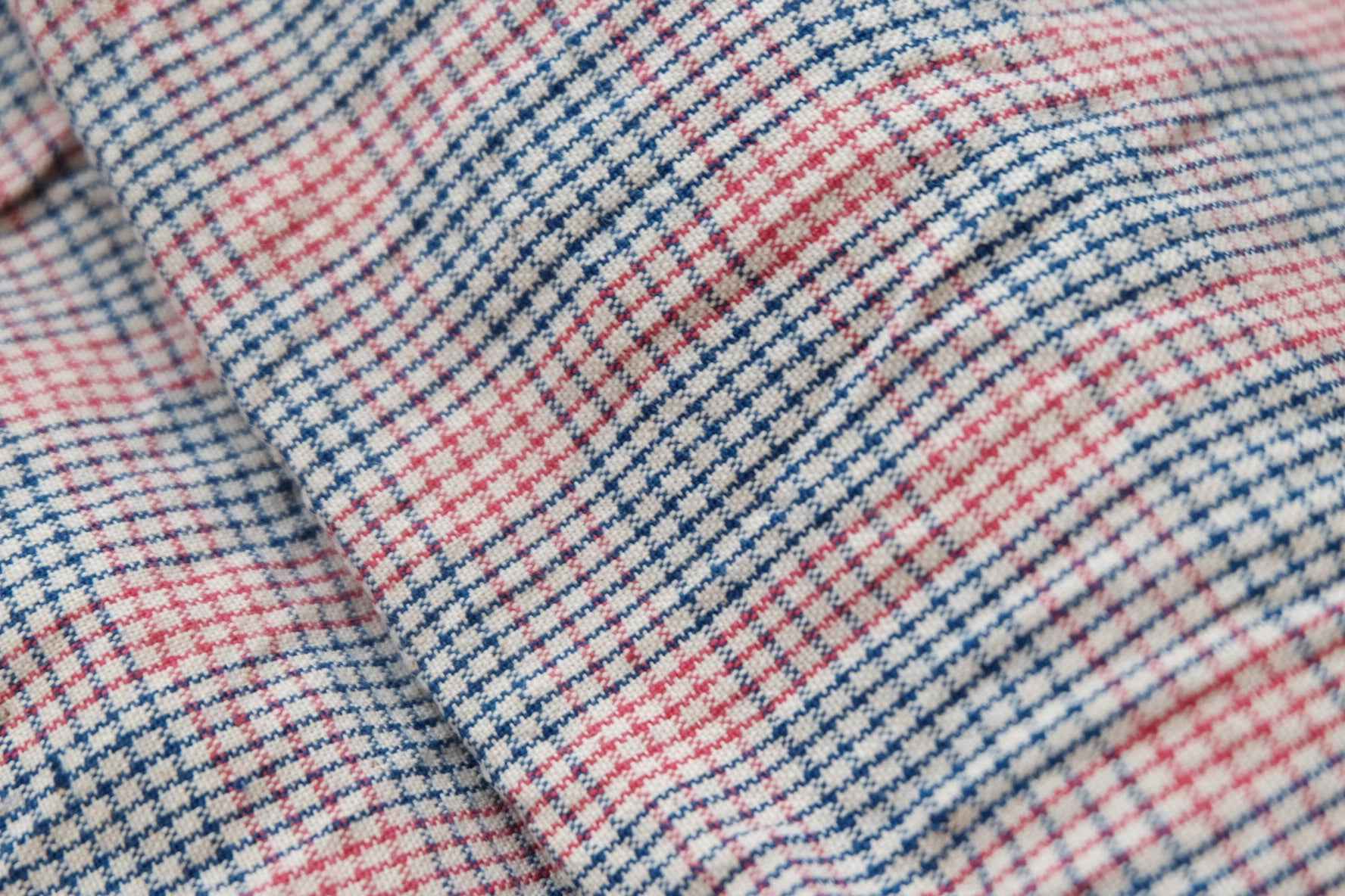 A033 Southern Windmill Check: White Tǔbù with Blue & Red Pinstripes - 35.5cm Width | Pre - Washed - BUBBO