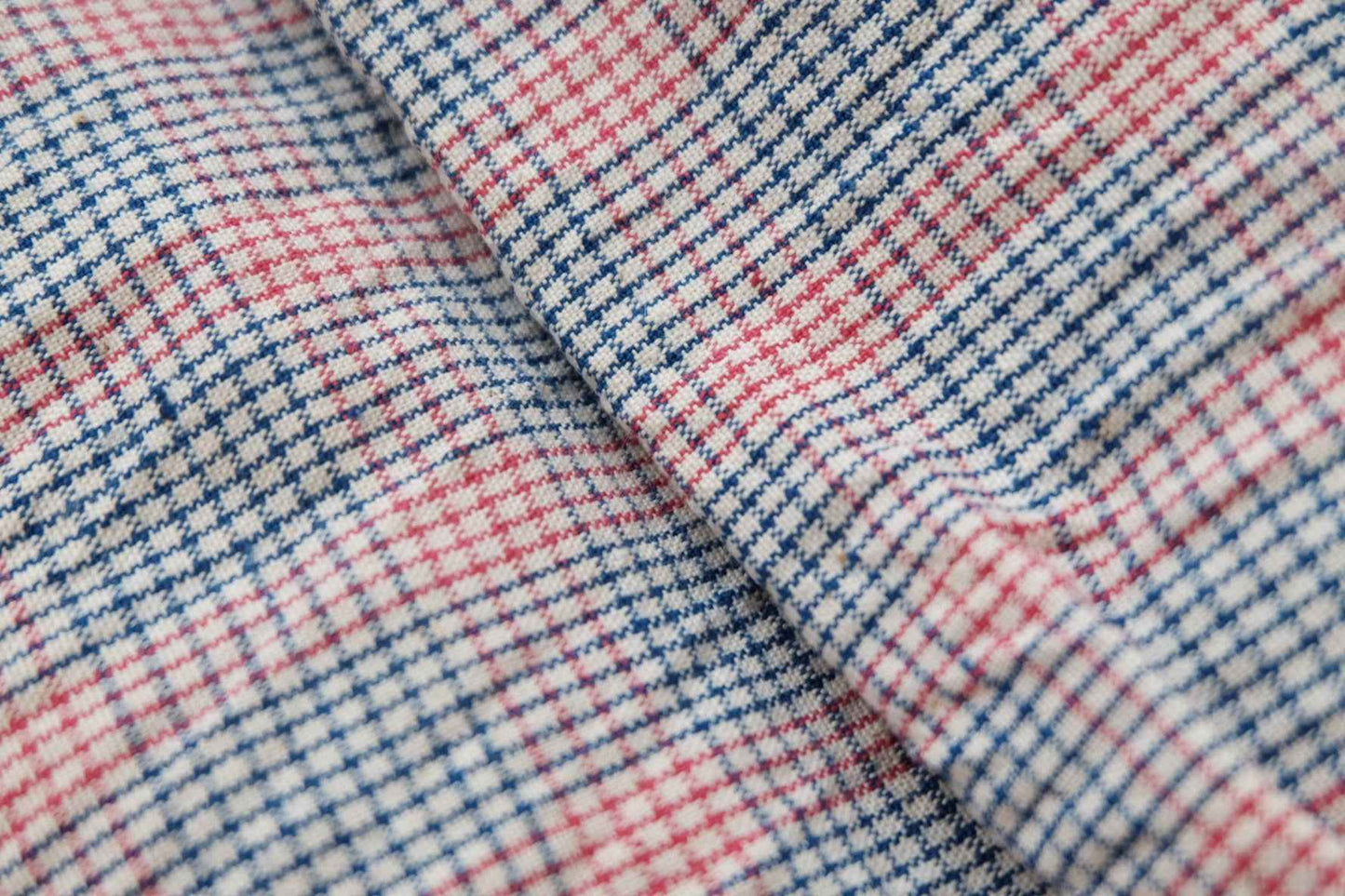 A033 Southern Windmill Check: White Tǔbù with Blue & Red Pinstripes - 35.5cm Width | Pre - Washed - BUBBO