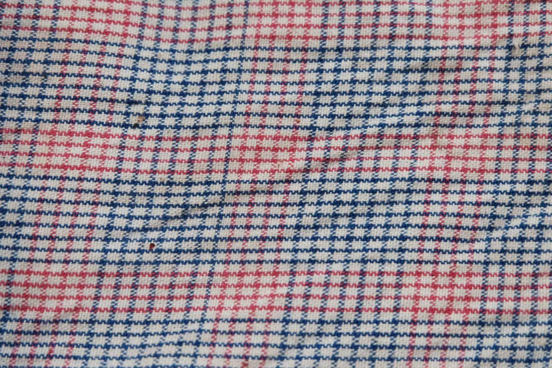 A033 Southern Windmill Check: White Tǔbù with Blue & Red Pinstripes - 35.5cm Width | Pre - Washed - BUBBO