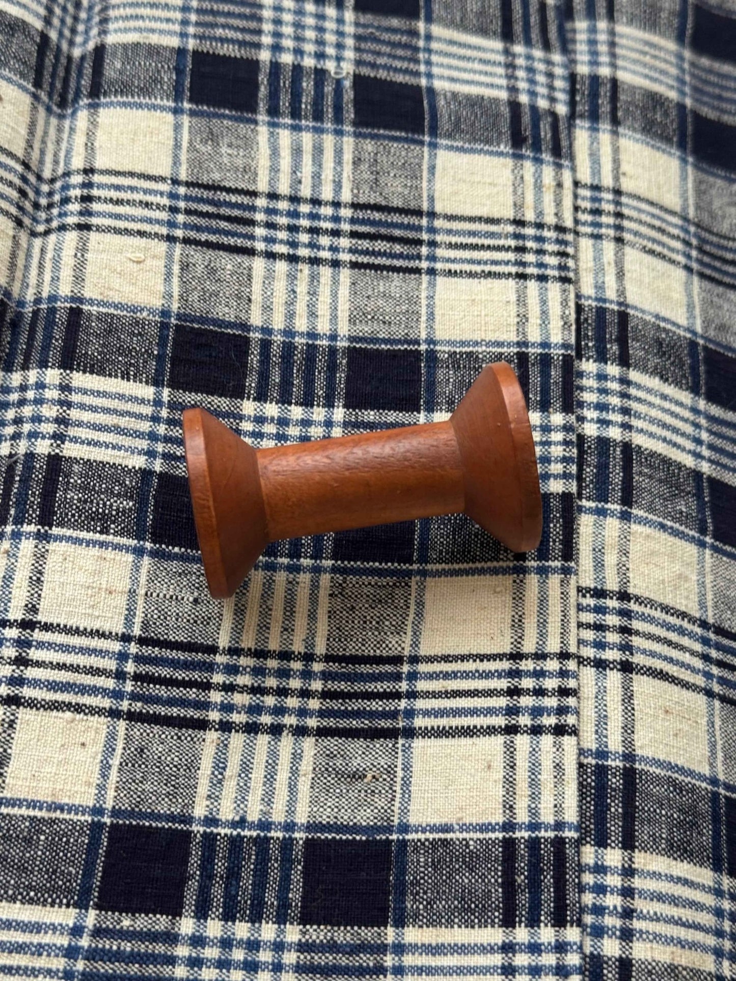 A039 Indigo Archive: Multi - Layer Check Tǔbù in Navy, Sky & Cream - 30cm Width - BUBBO