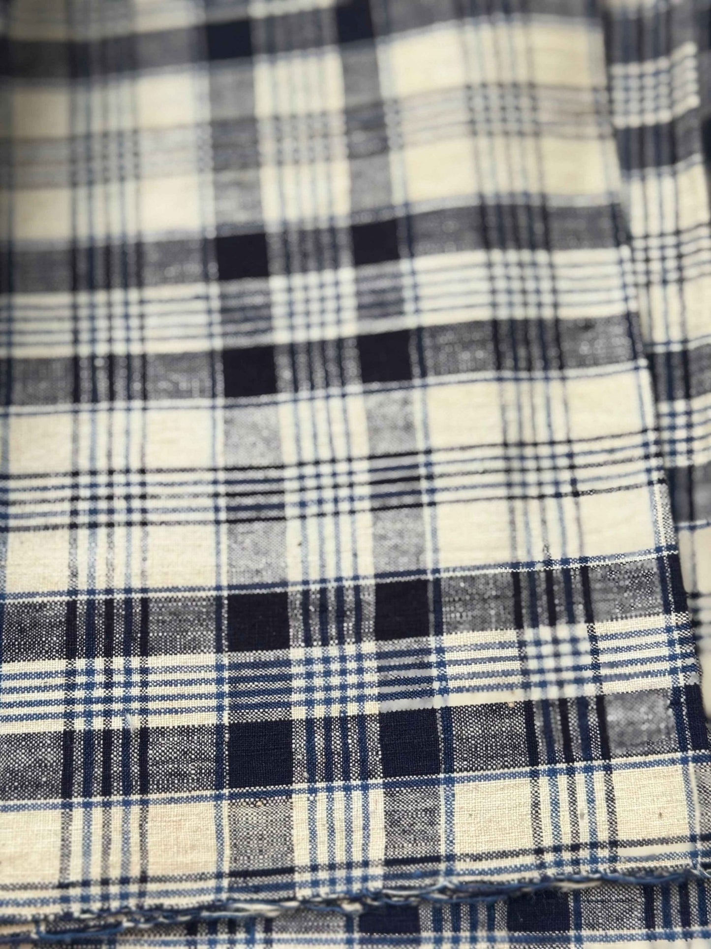 A039 Indigo Archive: Multi - Layer Check Tǔbù in Navy, Sky & Cream - 30cm Width - BUBBO