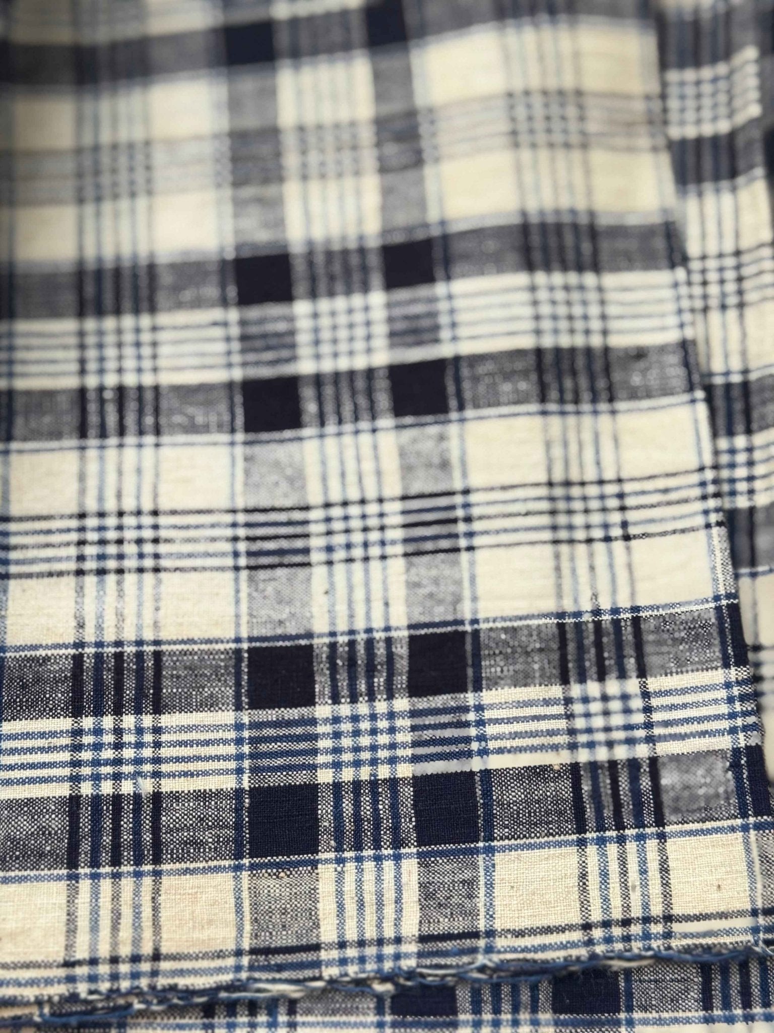 A039 Indigo Archive: Multi - Layer Check Tǔbù in Navy, Sky & Cream - 30cm Width - BUBBO