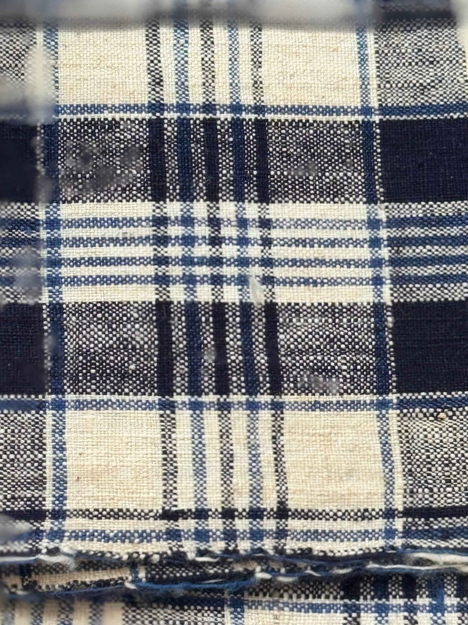 A039 Indigo Archive: Multi - Layer Check Tǔbù in Navy, Sky & Cream - 30cm Width - BUBBO