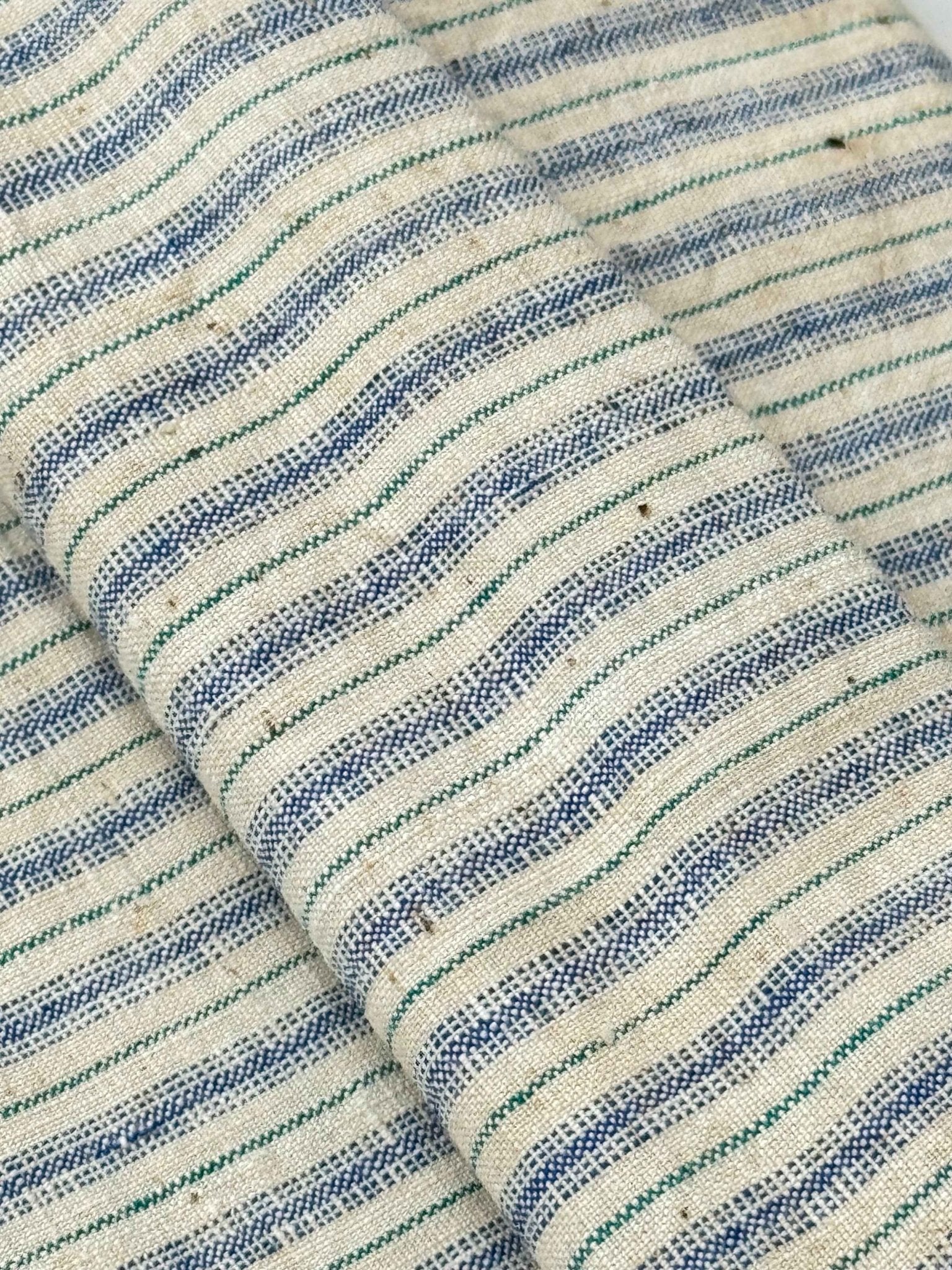 A040 Southern Breeze: White Tǔbù with Denim Blue & Green Pinstripes - 35cm Width - BUBBO