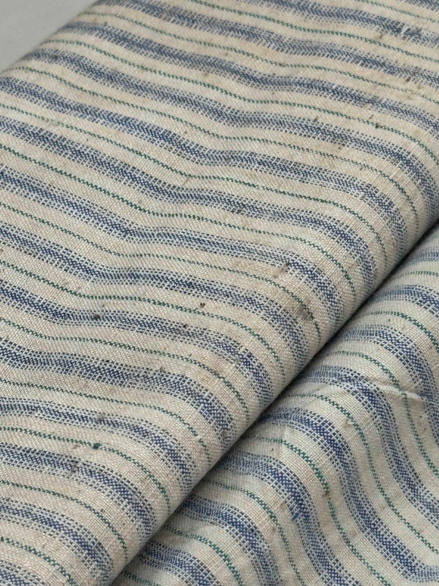 A040 Southern Breeze: White Tǔbù with Denim Blue & Green Pinstripes - 35cm Width - BUBBO