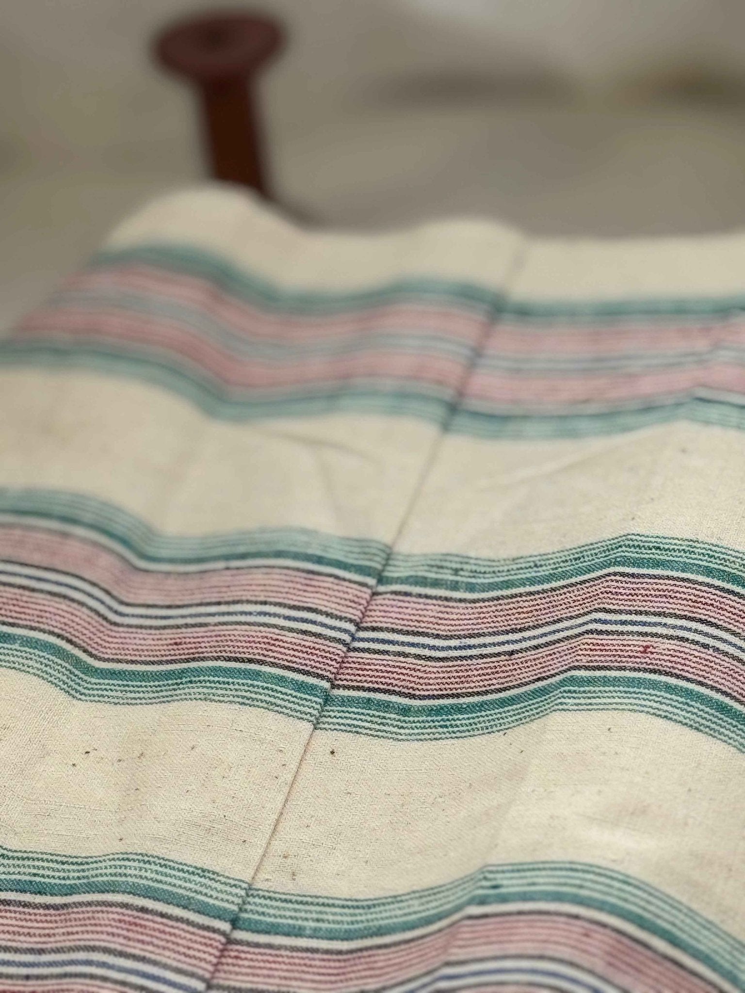 A041 Southern Rhythm: Striped Tǔbù in Cream with Rainbow Accents - 37cm Width - BUBBO