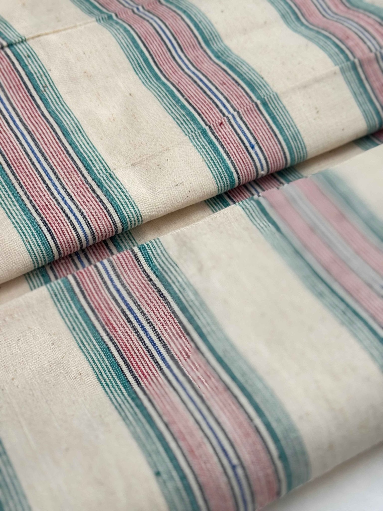 A041 Southern Rhythm: Striped Tǔbù in Cream with Rainbow Accents - 37cm Width - BUBBO