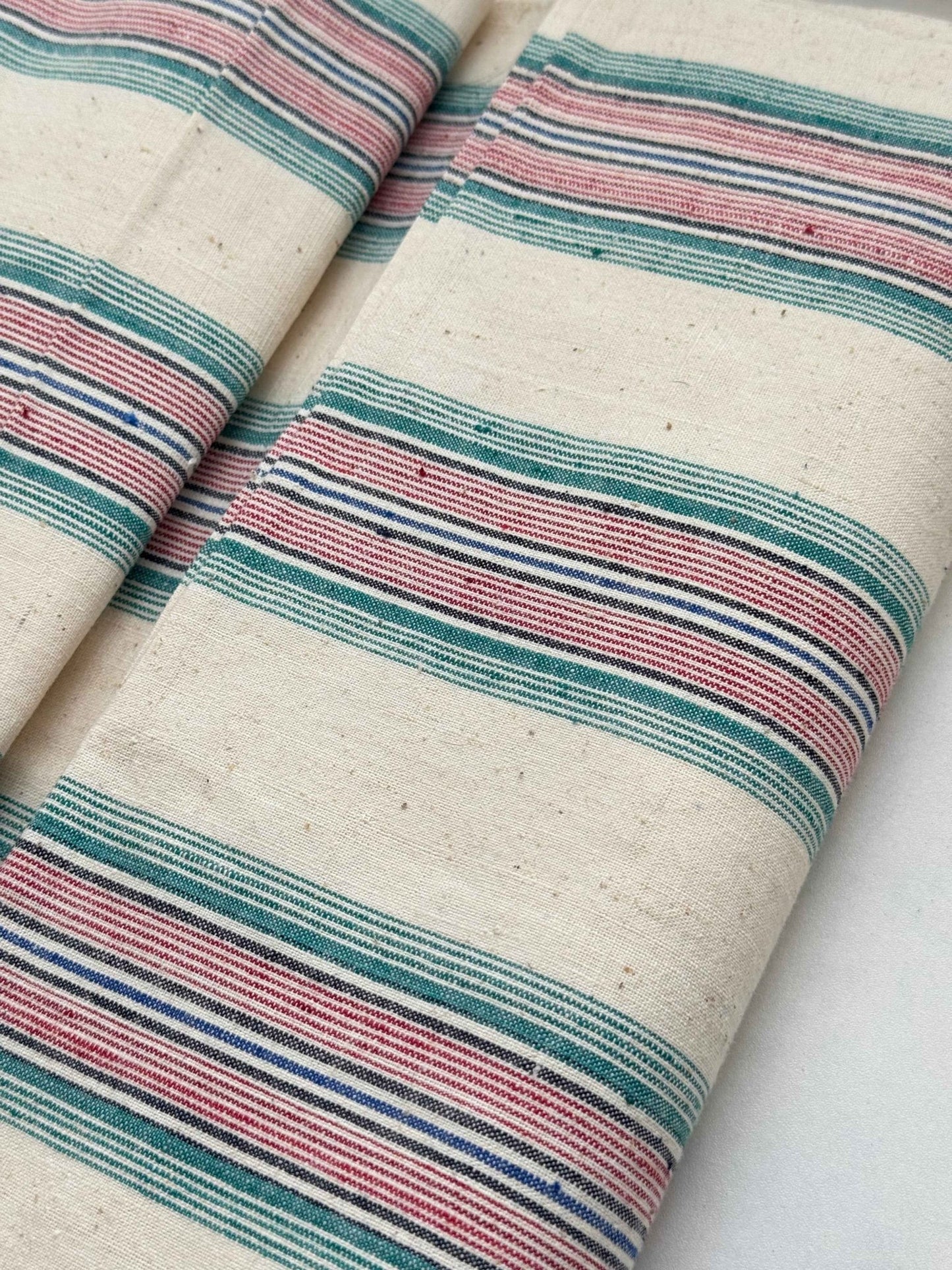 A041 Southern Rhythm: Striped Tǔbù in Cream with Rainbow Accents - 37cm Width - BUBBO